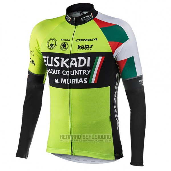 2017 Fahrradbekleidung Euskadi Shwarz und Grun Trikot Langarm und Tragerhose - zum Schließen ins Bild klicken